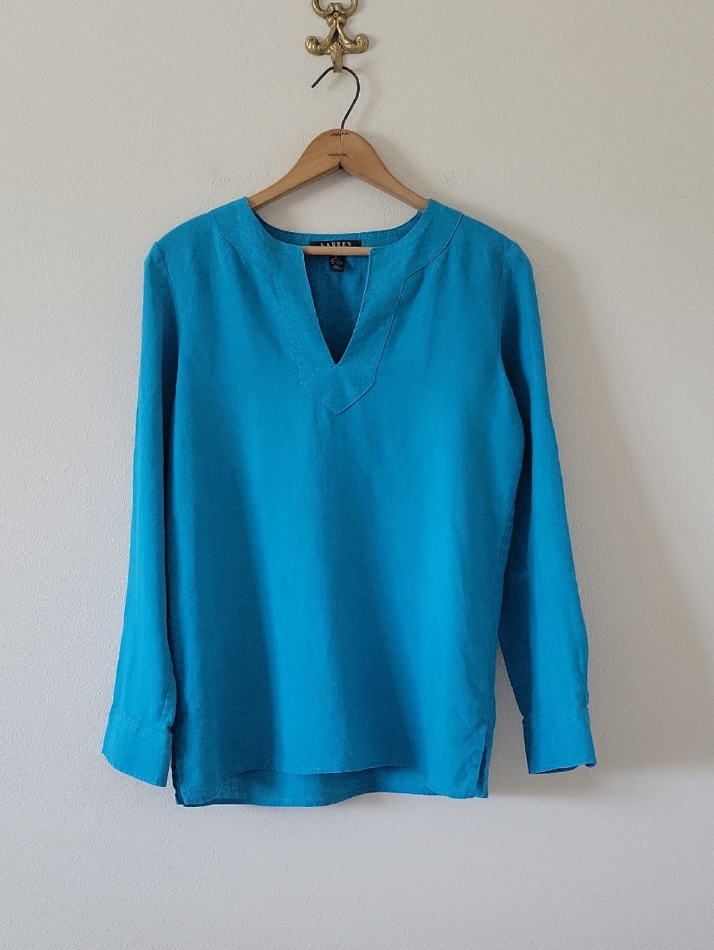 Lauren Ralph Lauren LRL Aqua Blue Linen Tunic Size Small